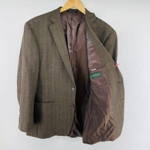 Ralph Lauren Blazer Wool Houndstooth 2 Button Sport Coat Men 44R Brown Heritage